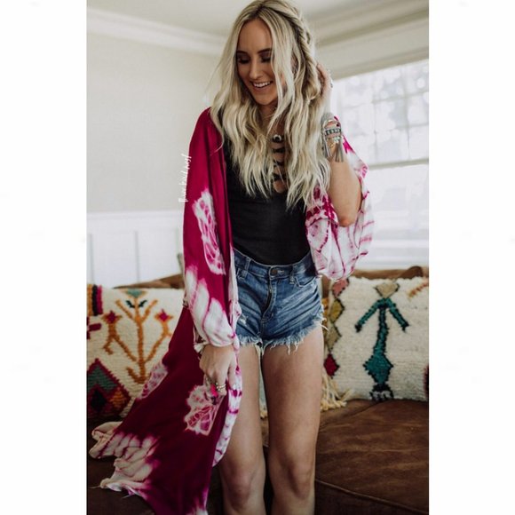 Berry Spellbound Tie-Dye Open-Front Duster Kimono - Picture 4 of 12